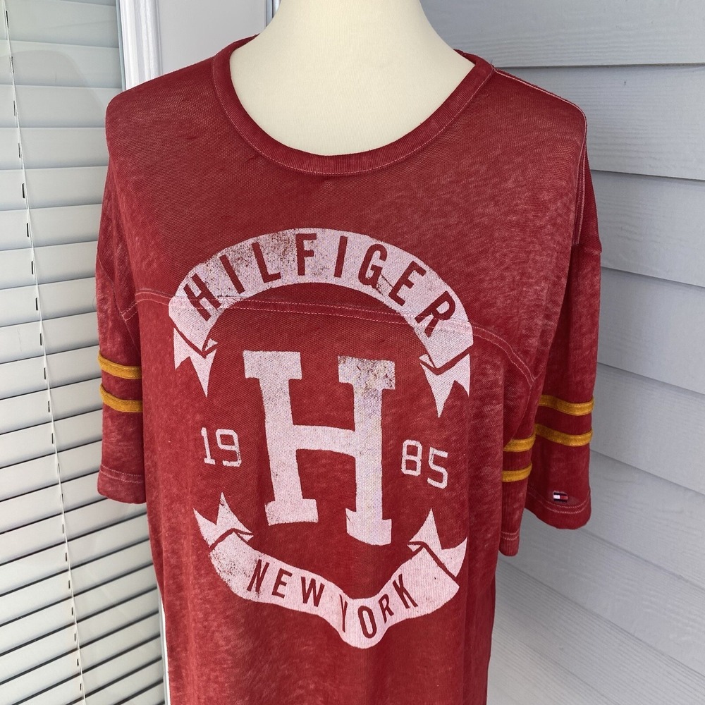 Tommy Hilfiger 1985 New York Men XL Shirt T-shirt Short Sleeve Red Knit Pullover - Picture 6 of 12